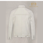 Statham's White Zip Leather Bomber Jacket