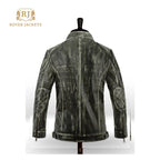 Charcoal Distressed Quilted Leather Cafe Racer