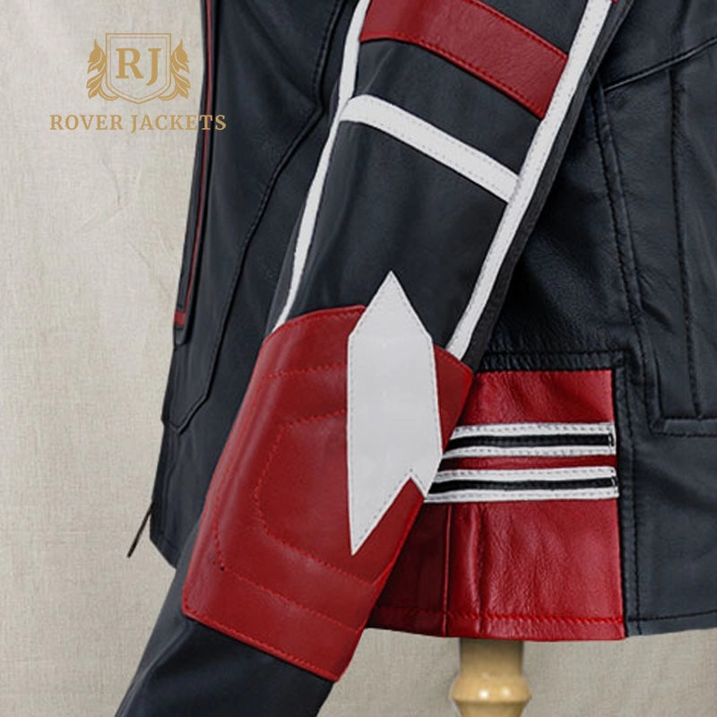 Captain Marvel Inspired Color-Block Leather Moto Jacket