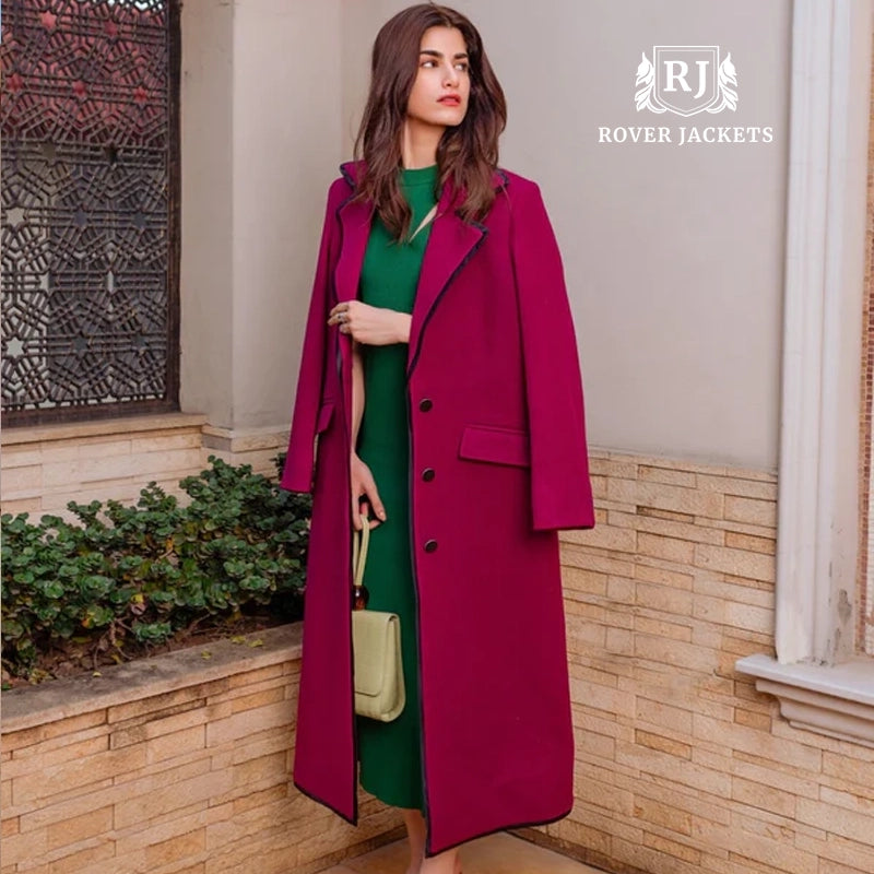 Magenta Wool Maxi Overcoat