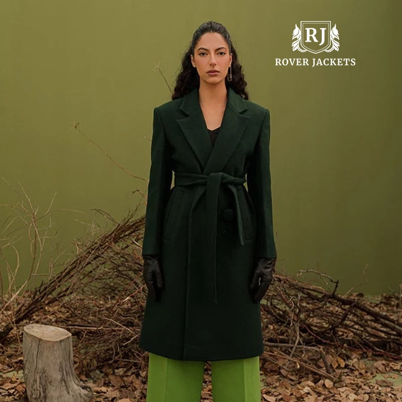 Forest Green Double-Breasted Long Overcoat