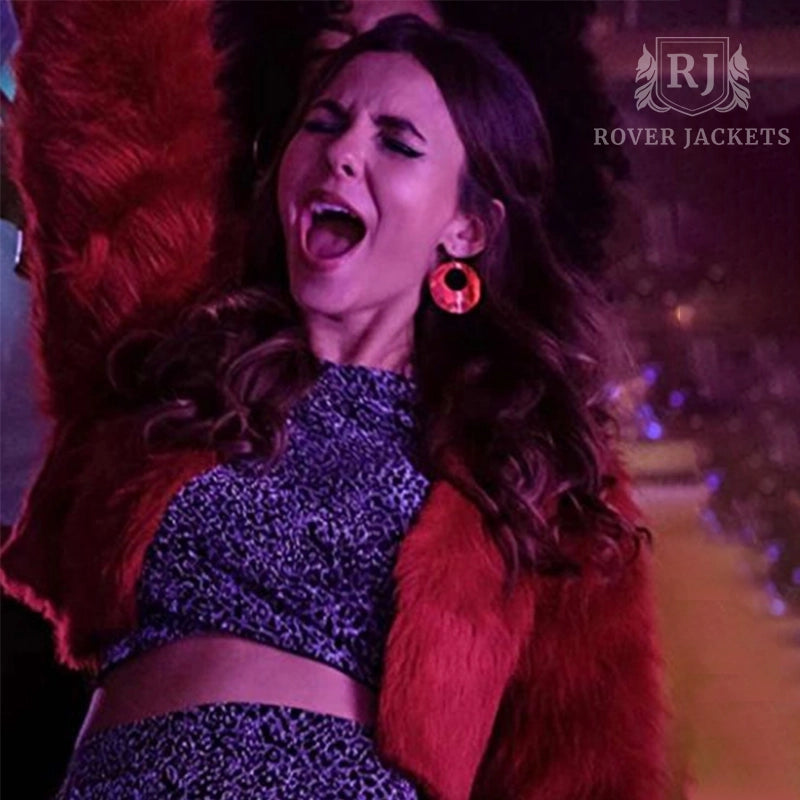 Victoria Justice Red Faux Fur Statement Coat