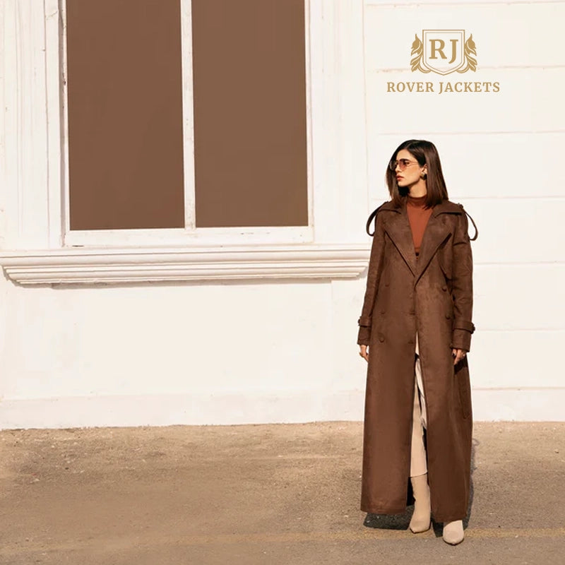 Chocolate Brown Long Suede Maxi Coat