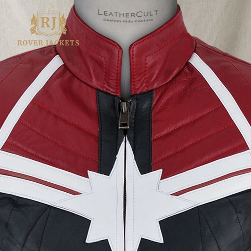 Captain Marvel Inspired Color-Block Leather Moto Jacket