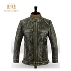 Charcoal Distressed Quilted Leather Cafe Racer