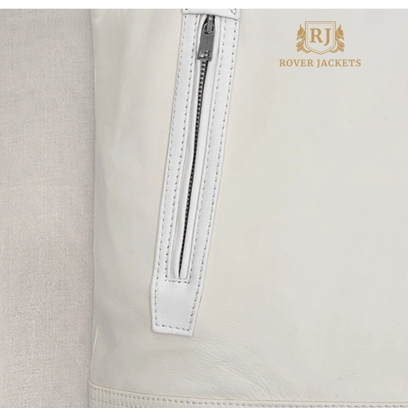 Statham's White Zip Leather Bomber Jacket