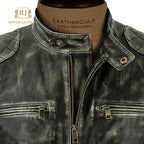 Charcoal Distressed Quilted Leather Cafe Racer
