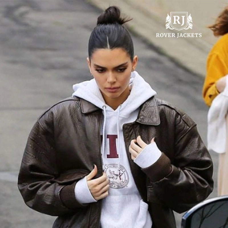 Kendall's Oversized Chocolate Brown Leather Bomber