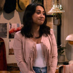 Francia's Blush Pink Cropped Suede Fringe Jacket