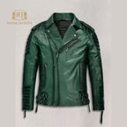 Burnt Green Quilted Leather Moto Jacket