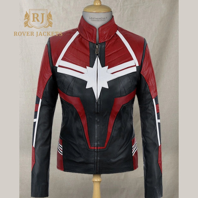 Captain Marvel Inspired Color-Block Leather Moto Jacket