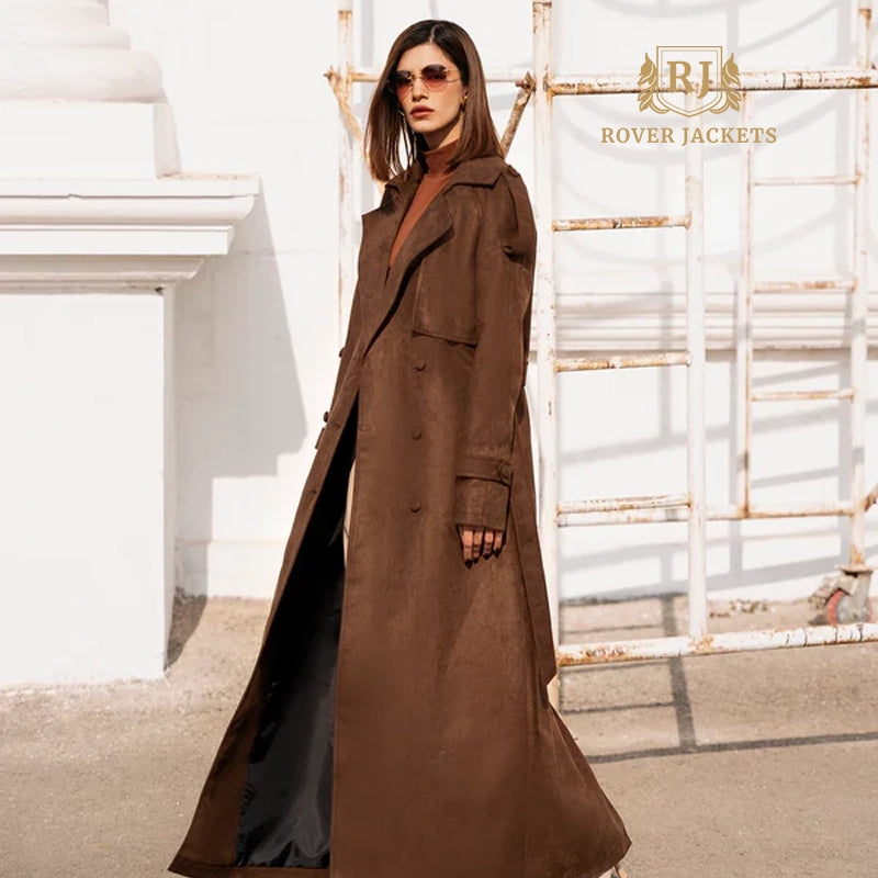 Chocolate Brown Long Suede Maxi Coat