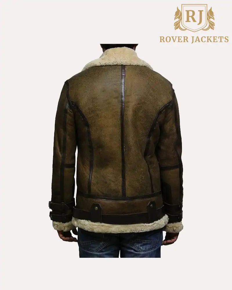 Waxed Green Real Leather Bomber Jacket Mens