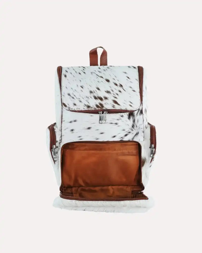 White Brown Fur Cowhide Backpack