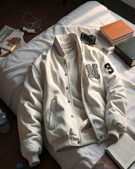 White Varsity Jacket with Classic Patches