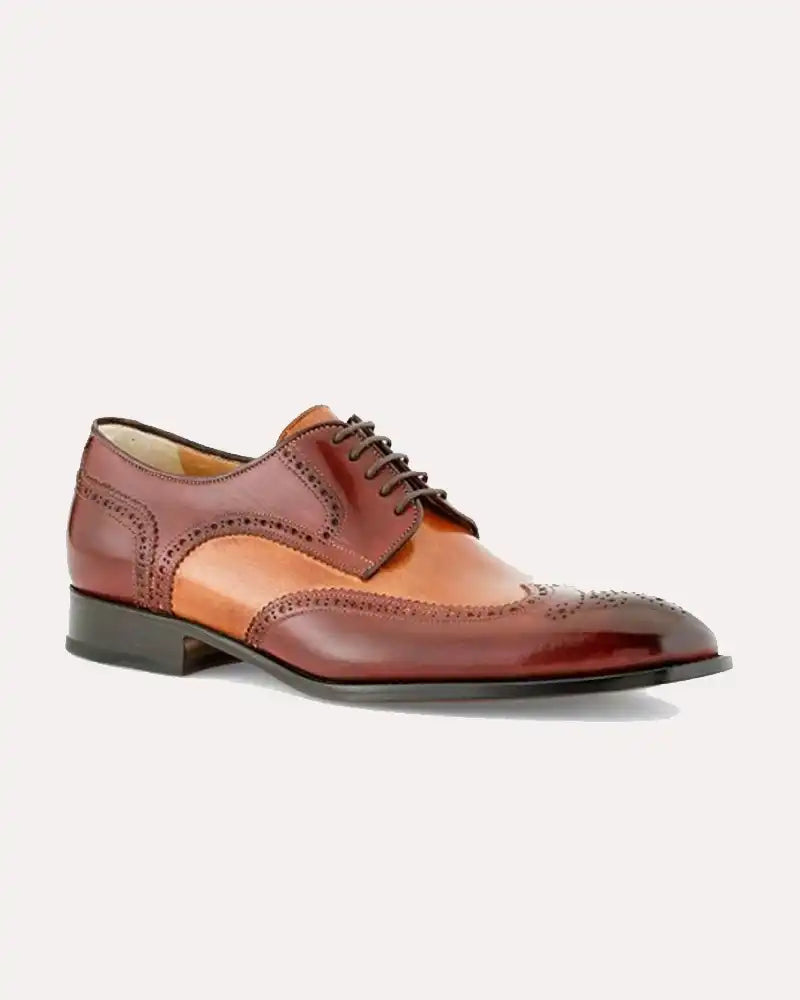 Wine And Cuoio Wingtip Shoes