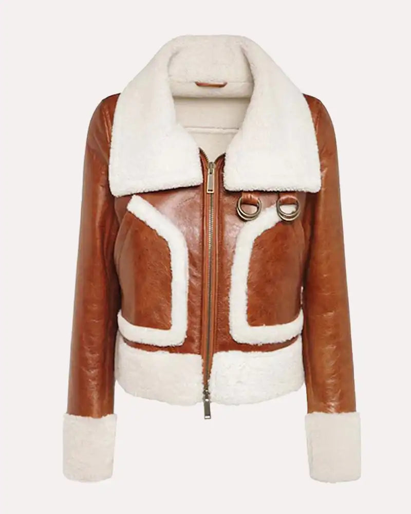 Brown Leather Jacket Women B3 Shearling