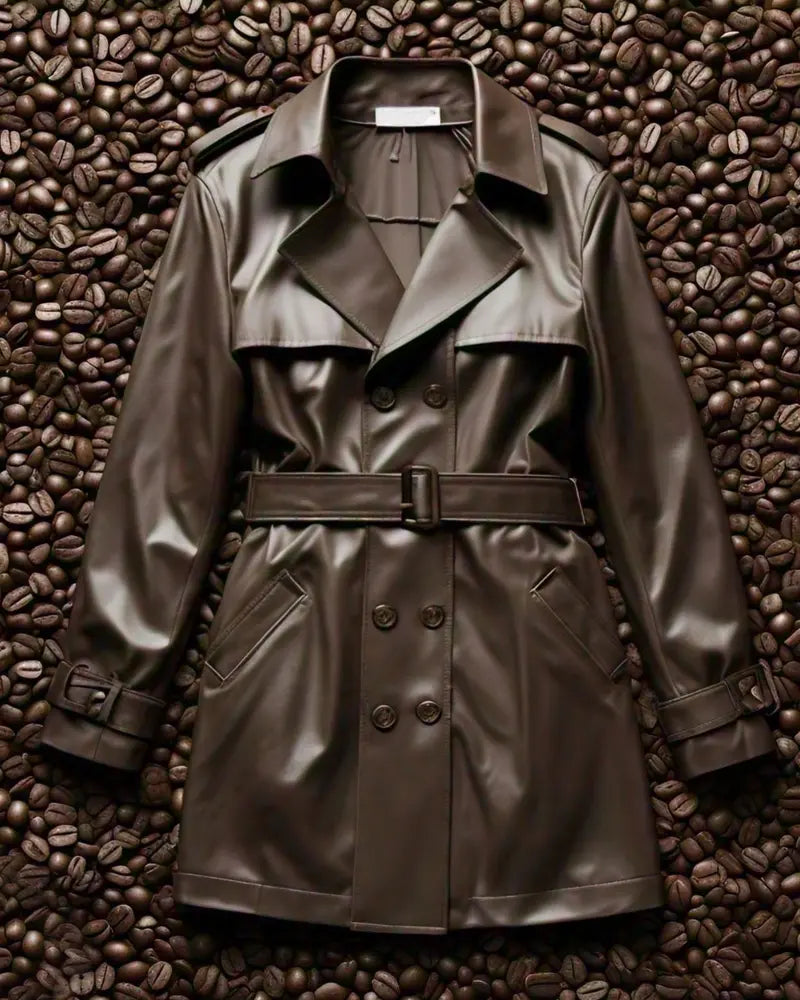 Women Coffee Brown Solid Double-Breasted Trench Coat