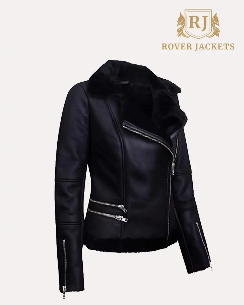 Women Fur Collar Jacket In Black Biker Style