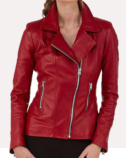 Women Genuine Red Leather Jacket