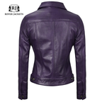 Women Purple Trucker Leather Jacket