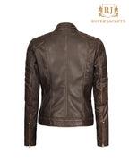Women's Austin Dark Brown Cafe Racer Biker Jacket