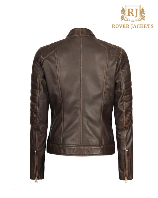 Women's Austin Dark Brown Cafe Racer Biker Jacket