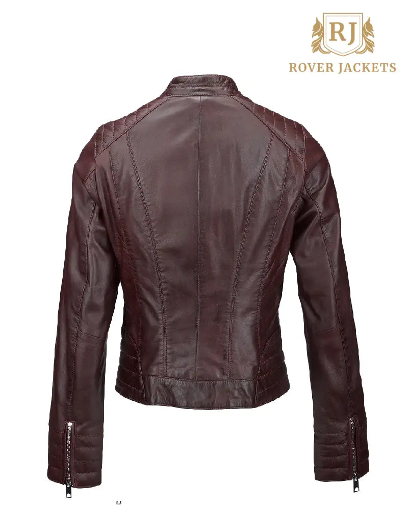 Women's Essen Burgundy Leather Biker Jacket