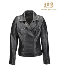 Women's Eleonare Vegetable Tanned Black Leather Biker Jacket