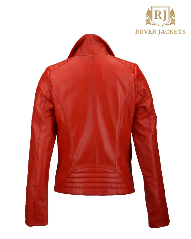 Women's Eleonare Vegetable Tanned Red Leather Biker Jacket