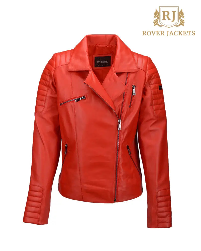 Women's Eleonare Vegetable Tanned Red Leather Biker Jacket