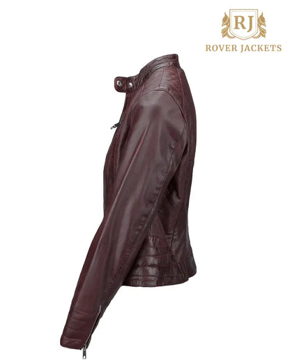 Women's Essen Burgundy Leather Biker Jacket