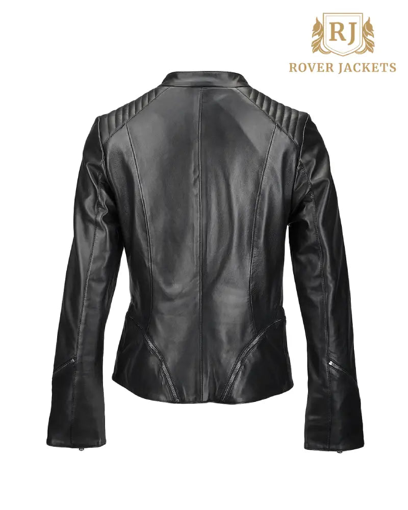 Women's Kiara Veg Tanned Black Leather Biker Jacket