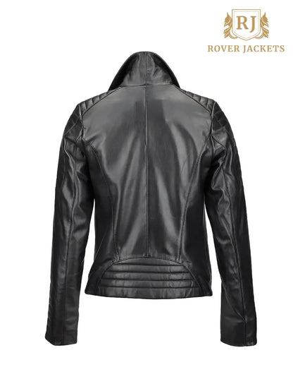 Women's Eleonare Vegetable Tanned Black Leather Biker Jacket