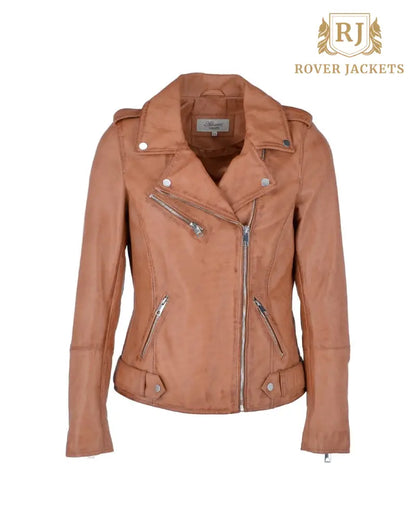 Women's Scarlett Cognac Leather Biker Jacket