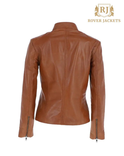 Women's Lola Tan Leather Biker Jacket