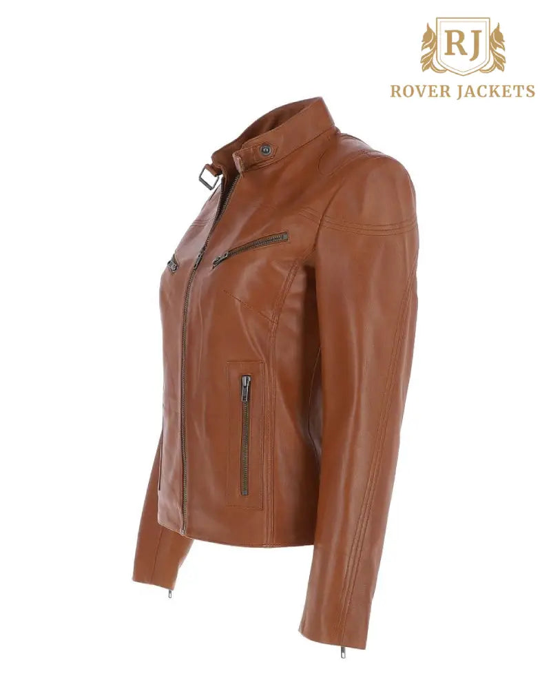 Women's Lola Tan Leather Biker Jacket