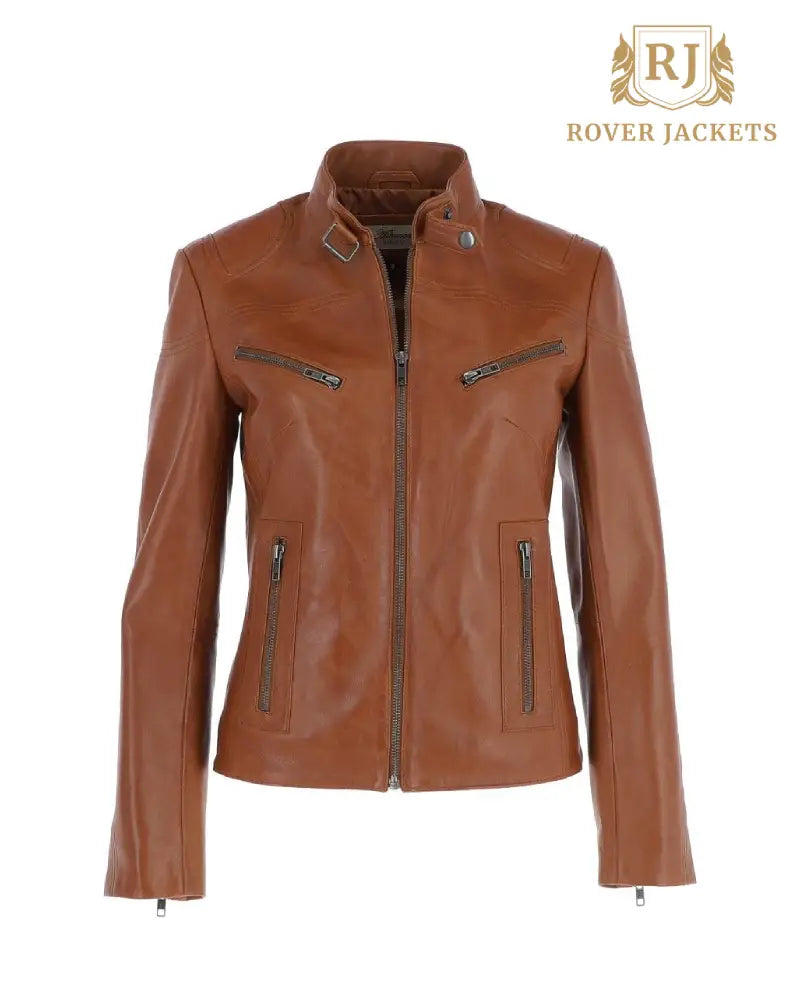 Women's Lola Tan Leather Biker Jacket