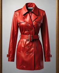 Women_s Red Lambskin Real Leather Celebrity Outfit Leather Trench Coat