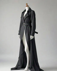 Women_s Slim Notch Lapel Long Vintag Trench Coat Dress Hepburn Style