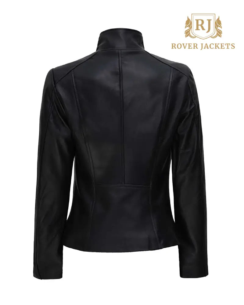 Arezzo Black Flap Closure Leather Cafe Racer Jacket