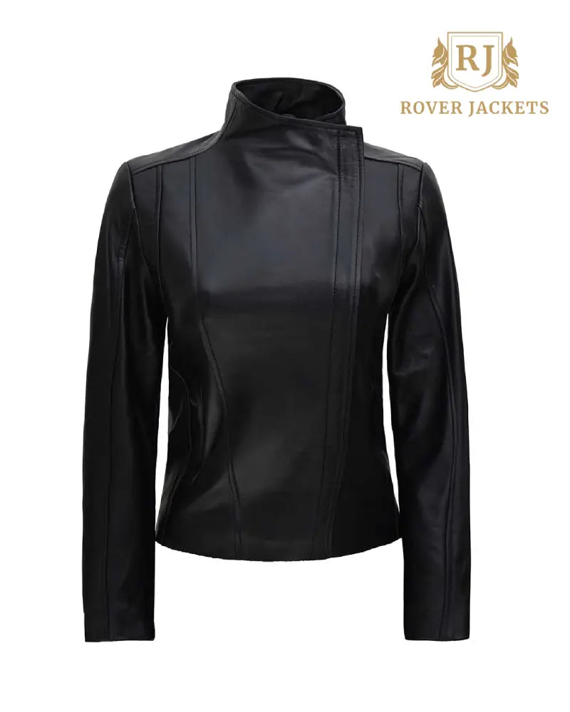 Arezzo Black Flap Closure Leather Cafe Racer Jacket