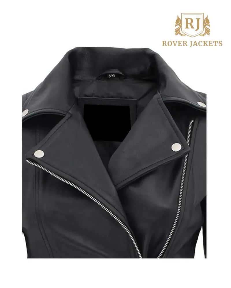 Bari Black Womens Real Leather Biker Jacket