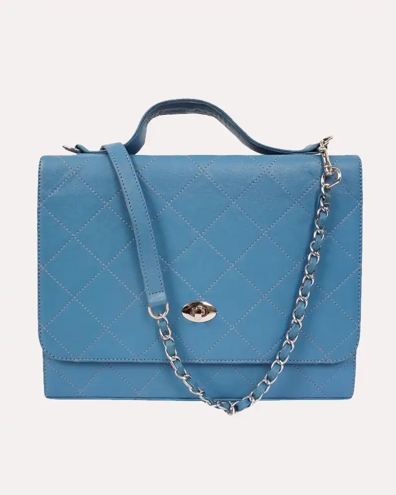 Womens Blue Leather Shoulder With Strap