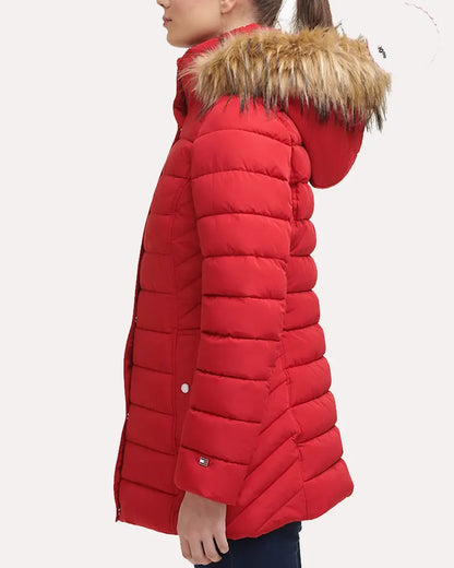 Women's Fur Hoods Red Coat