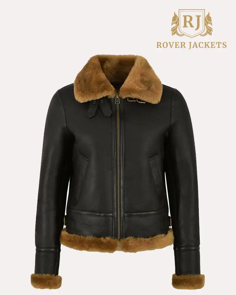 Womens RAF B3 Flying Bomber Aviator Style Brown With Ginger Fur Leather Jacket