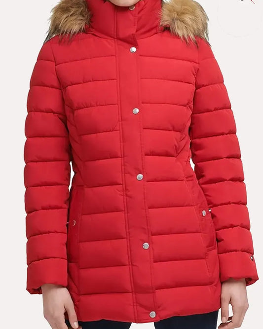 Women's Red Coat With Fur Hood