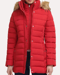 Women's Red Coat With Fur Hoods