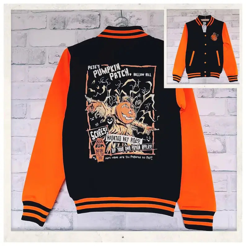 Veste universitaire noire et orange de Pete's Pumpkin Patch