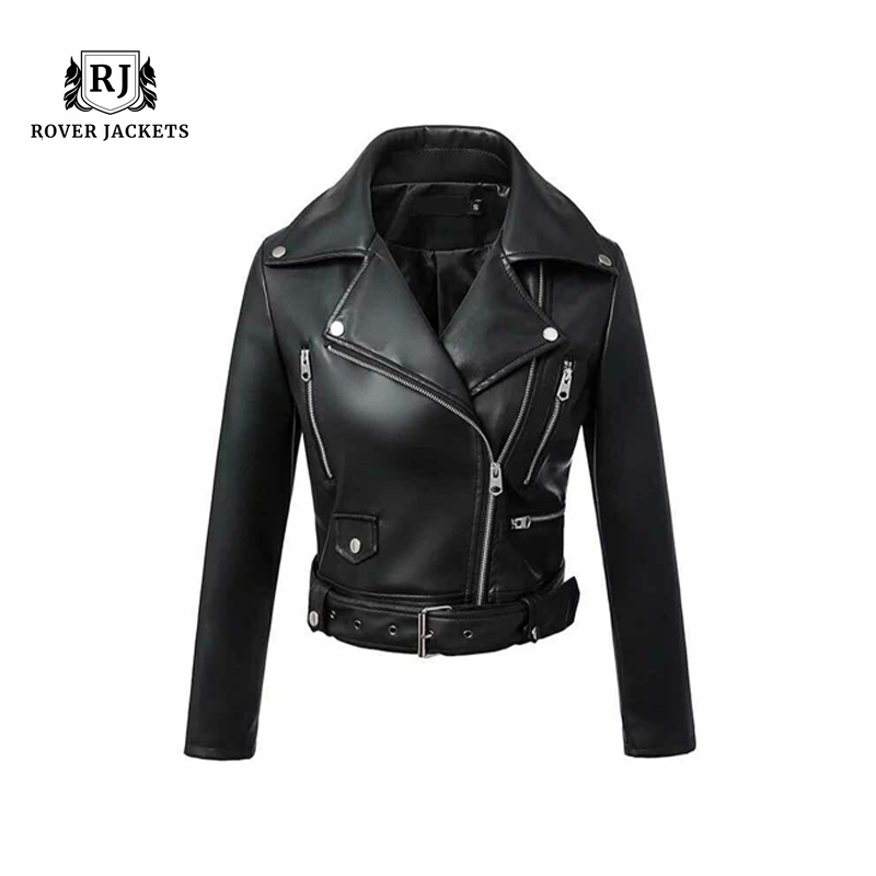 Women's Black Leather Biker Jacket
